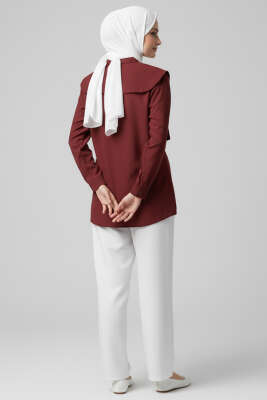 Çiçek Nakışlı Hakim Yaka Gömlek Bordo - Gömlek