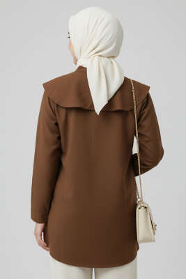 Çiçek Nakışlı Hakim Yaka Gömlek Kahve - Gömlek