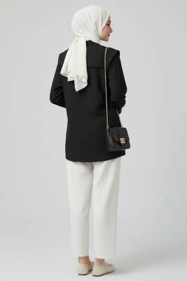 Çiçek Nakışlı Hakim Yaka Gömlek Siyah - Gömlek