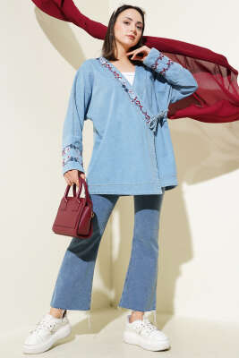 Çiçek Nakışlı Kot Kimono Kot Mavisi - 700-1000 TL Ürünler