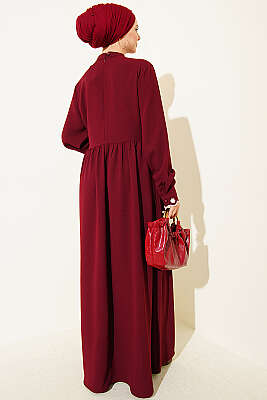 Çiçek Nakışlı Pelerinli Elbise Bordo - Elbise