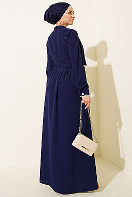 Çiçek Nakışlı Pelerinli Elbise Lacivert - Elbise