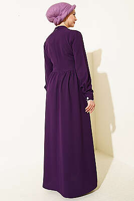 Çiçek Nakışlı Pelerinli Elbise Mor - Elbise