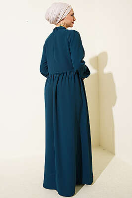 Çiçek Nakışlı Pelerinli Elbise Zümrüt - Elbise