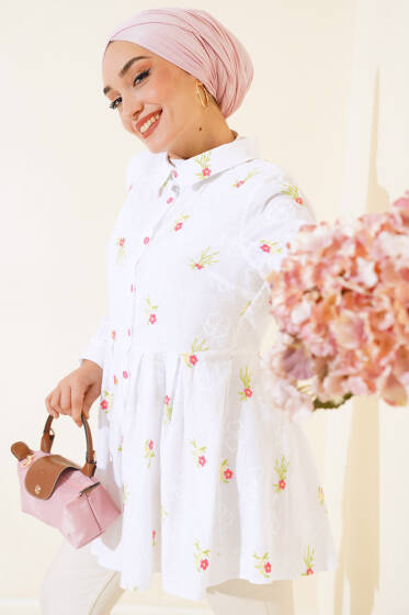 Çiçek Nakışlı Tunik Fuşya - Tunik