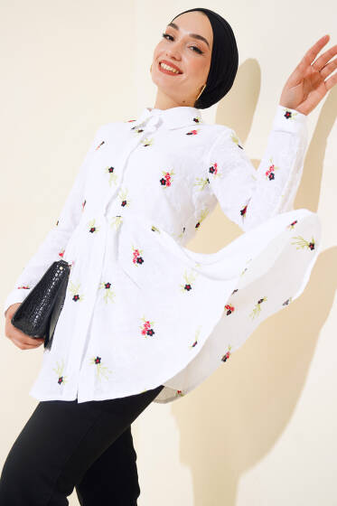 Çiçek Nakışlı Tunik Siyah - Tunik