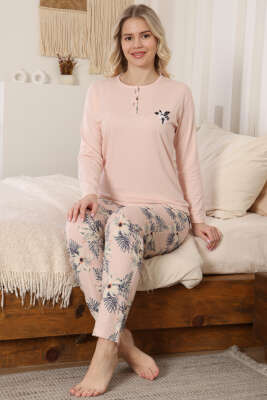 Çiçek Nakışlı Uzun Kol Pijama Takımı Yavru Ağzı - Pijama