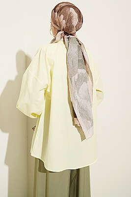 Çiçek Nakışlı Yakası Bağlamalı Gömlek Sarı - Gömlek