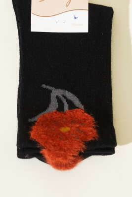 Çiçek Sakal Detaylı Kadın Soket Çorap Siyah - Soket Çorap