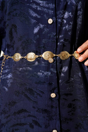 Çiçek Sembollü Zincir Kemer Gold - Zincirli Kemer