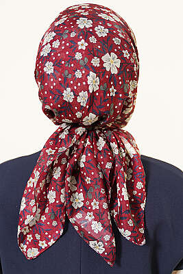 Çiçek Süslemeli Eşarp Bordo - Başörtüsü