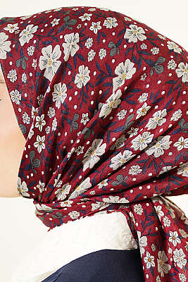 Çiçek Süslemeli Eşarp Bordo - Başörtüsü