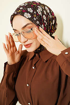 Çiçek Süslemeli Eşarp Kahve - SİNEM EŞARP