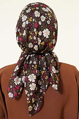 Çiçek Süslemeli Eşarp Kahve - Başörtüsü