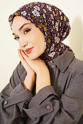 Çiçek Süslemeli Eşarp Mürdüm - SİNEM EŞARP