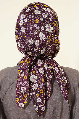 Çiçek Süslemeli Eşarp Mürdüm - Başörtüsü