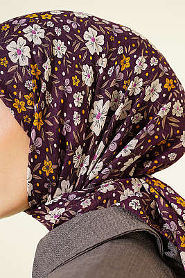 Çiçek Süslemeli Eşarp Mürdüm - Başörtüsü