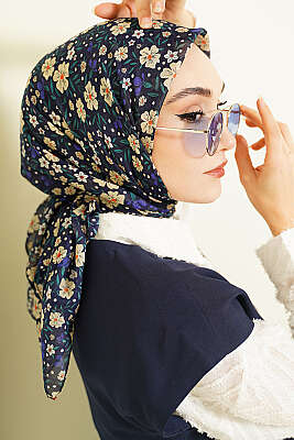 Çiçek Süslemeli Eşarp Parlement - Başörtüsü