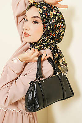 Çiçek Süslemeli Eşarp Siyah Sarı 