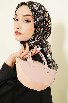 Çiçek Süslemeli Eşarp Siyah Taş - SİNEM EŞARP