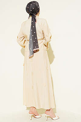 Çiçek Süslemeli Etekli İkili Takım Bej - İkili Takım