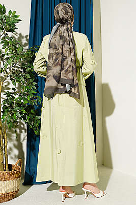 Çiçek Süslemeli Etekli İkili Takım Çağla Yeşili - İkili Takım