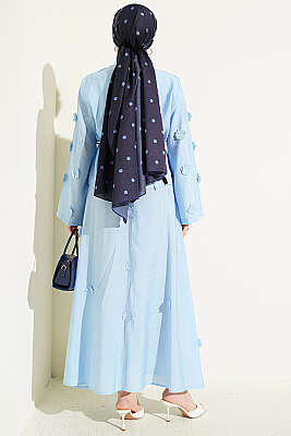 Çiçek Süslemeli Etekli İkili Takım Mavi - İkili Takım