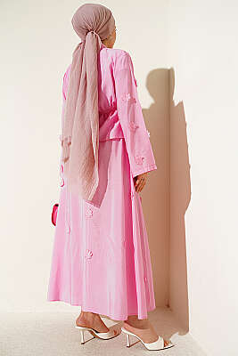 Çiçek Süslemeli Etekli İkili Takım Pembe - İkili Takım