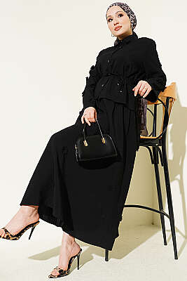 Çiçek Süslemeli Etekli İkili Takım Siyah - ASME