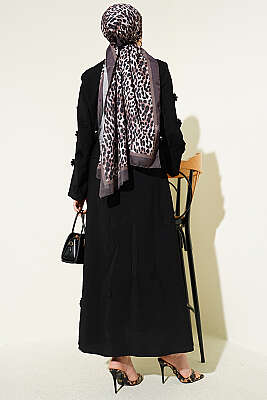 Çiçek Süslemeli Etekli İkili Takım Siyah - İkili Takım