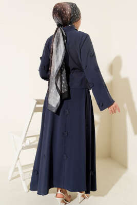 Çiçek Süslemeli Tensel Etekli Takım Lacivert - İkili Takım