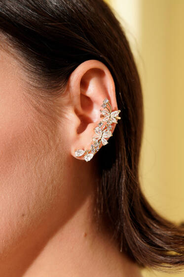 Çiçek Taş Detaylı Kıkırdak Küpe Gold - Küpe