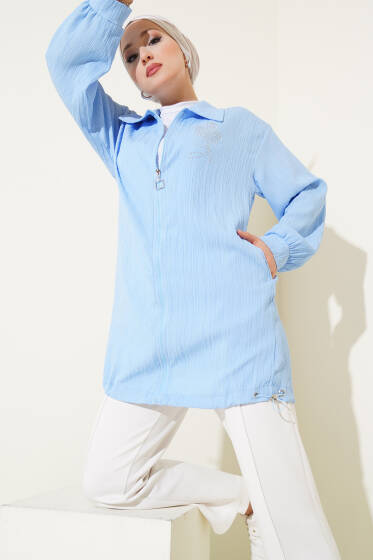 Çiçek Taşlı Ağaç Kabuğu Kap Bebe Mavi - Dış Giyim&Mont