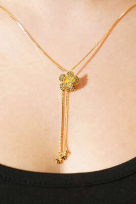 Çiçek Taşlı Kolye Gold - DEMİR BİJUTERİ