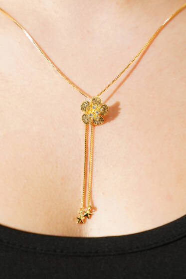Çiçek Taşlı Kolye Gold - Kolye