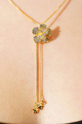 Çiçek Taşlı Kolye Gold - Kolye