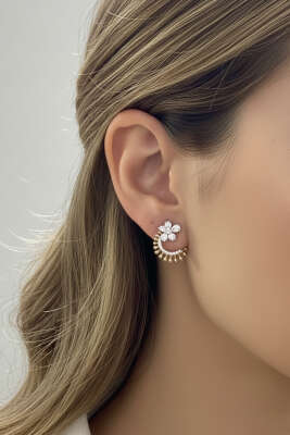 Çiçek Taşlı Küpe Gold - DEMİR BİJUTERİ