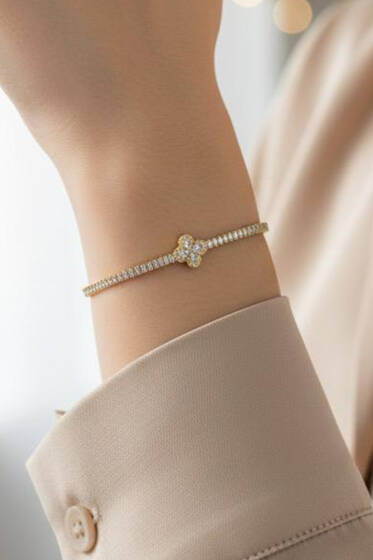 Çiçek Taşlı Su Yolu Bileklik Gold - Bileklik