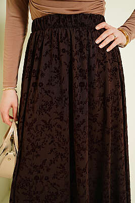 Çiçek Tüllü Kloş Etek Kahve - Etek