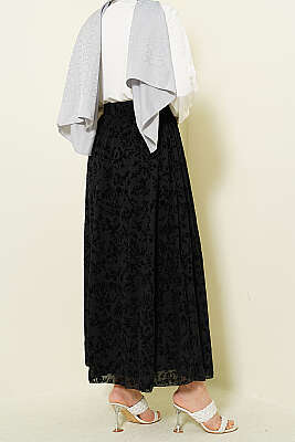 Çiçek Tüllü Kloş Etek Siyah - Etek