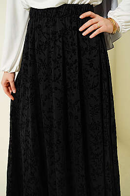 Çiçek Tüllü Kloş Etek Siyah - Etek