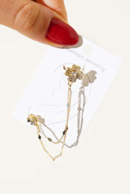 Çiçek Zincirli Kıkırdak Küpe Gold - KONYALI BİJUTERİ