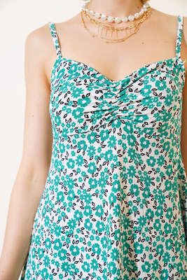 Çiçekli Askılı Salaş Elbise Yeşil - Kadın Giyim Modelleri