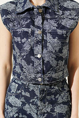 Çiçekli Crop Yelekli Kot İkili Takım Lacivert - Kadın Giyim Modelleri