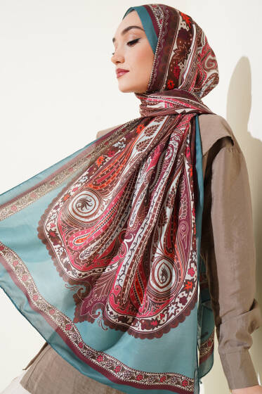 Çiçekli Etnik Desen Şal Çağla Yeşili - Başörtüsü