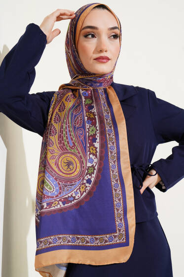Çiçekli Etnik Desen Şal Hardal - Başörtüsü