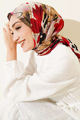 Çiçekli Fırça Desen Elegance Eşarp Bordo 