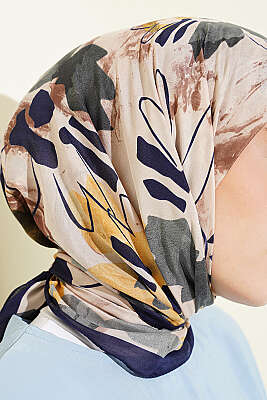 Çiçekli Fırça Desen Elegance Eşarp Lacivert - Başörtüsü