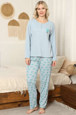Çiçekli Fitilli Pijama Takımı Bebe Mavi - Pijama