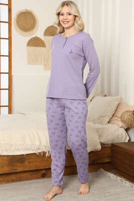 Çiçekli Fitilli Pijama Takımı Lila 